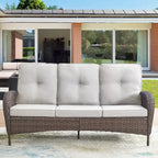 Canapé d'extérieur 7 places avec fauteuils pivotants et poufs - Marron