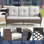 Canapé d'extérieur 7 places avec fauteuils pivotants et poufs - Marron