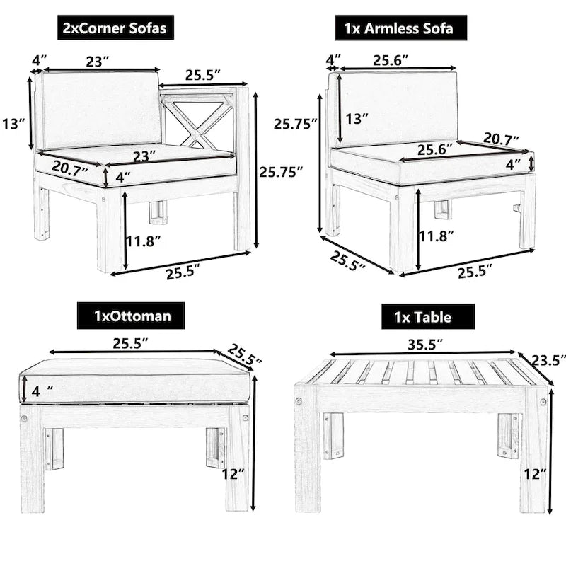 Ensemble de canapé d'angle d'extérieur 5 pièces avec coussins