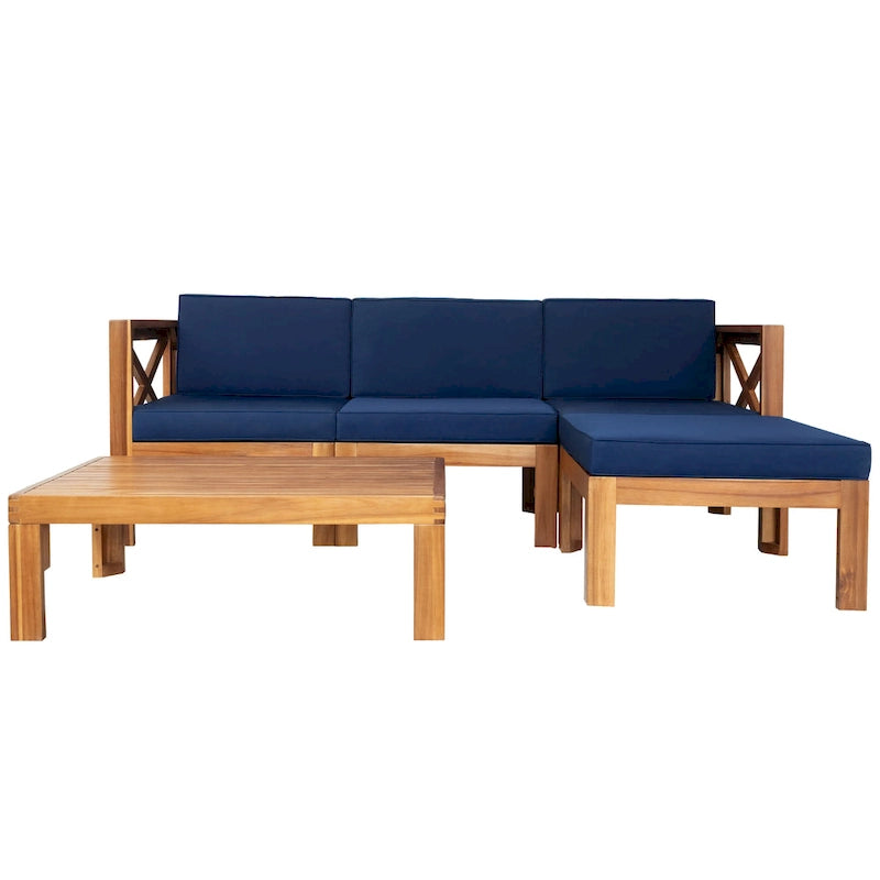 Ensemble de canapé d'angle d'extérieur 5 pièces avec coussins