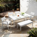 Ensemble de salle à manger d'extérieur 6 pièces en aluminium blanc mat avec coussins gris et trou pour parasol