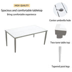 Ensemble de salle à manger d'extérieur 6 pièces en aluminium blanc mat avec coussins gris et trou pour parasol