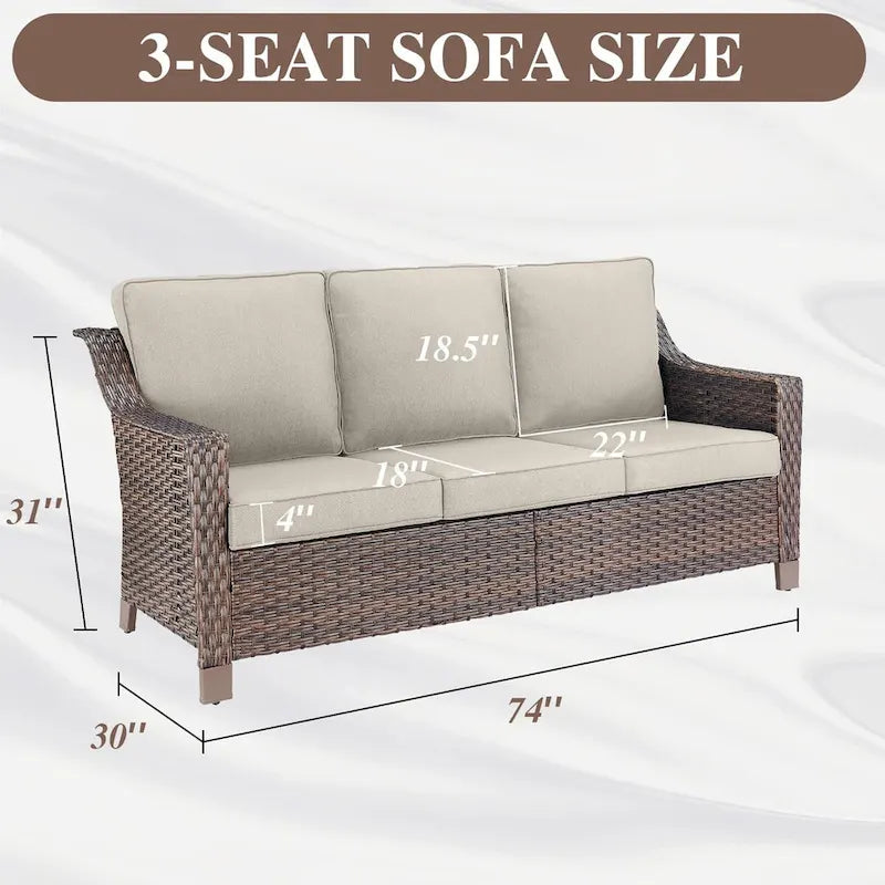 Ensemble de canapé et fauteuils de patio en rotin avec poufs - Marron