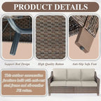 Ensemble de canapé et fauteuils de patio en rotin avec poufs - Marron