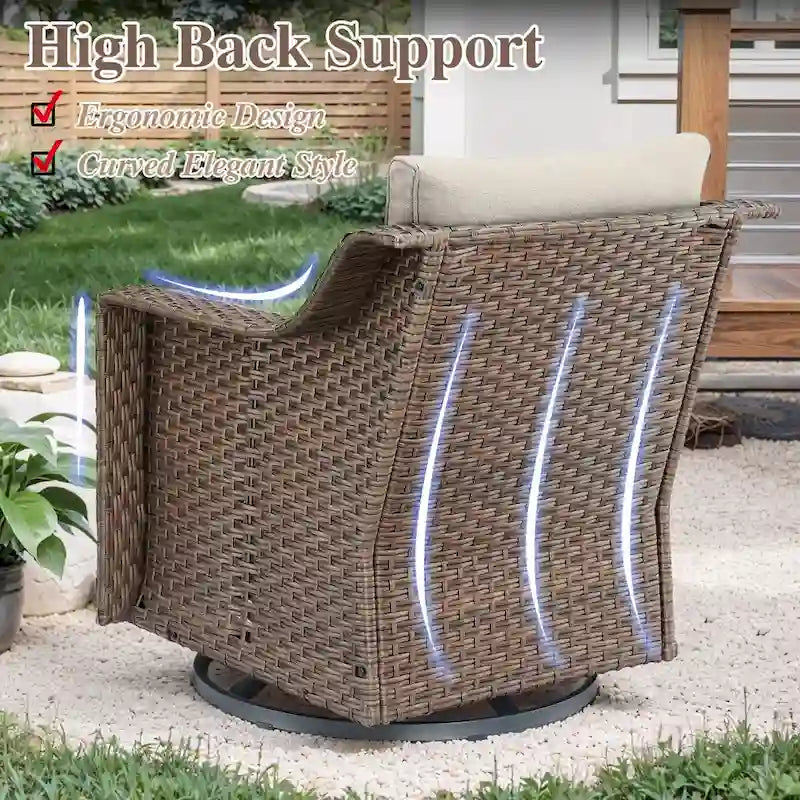 Ensemble de canapé et fauteuils de patio en rotin avec poufs - Marron