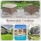 Ensemble de canapé et fauteuils de patio en rotin avec poufs - Marron