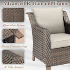 Ensemble de canapé et fauteuils de patio en rotin avec poufs - Marron