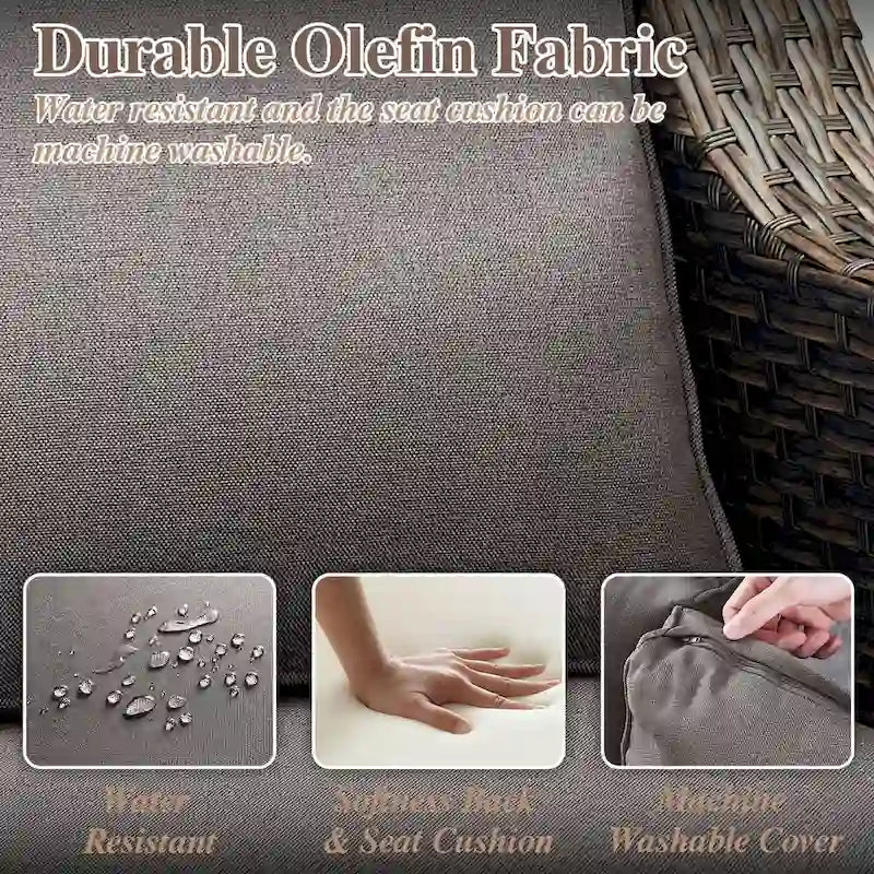 Ensemble de 4 fauteuils pivotants en osier avec ottoman pour extérieur - Marron