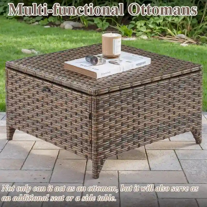 Ensemble de 4 fauteuils pivotants en osier avec ottoman pour extérieur - Marron
