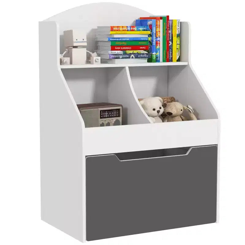 Qaba Kids Bookshelf, 3 Tier Bookcase, Toy Storage Organizer for Toddlers with Drawer for Playroom, Nursery, Bedroom, Classroom, White