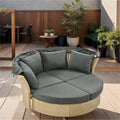 Ensemble de lit de repos en rotin tressé pour terrasse avec auvent rétractable et oreillers