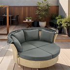 Ensemble de lit de repos en rotin tressé pour terrasse avec auvent rétractable et oreillers