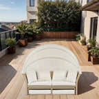 Ensemble de lit de repos en rotin tressé pour terrasse avec auvent rétractable et oreillers