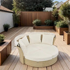 Ensemble de lit de repos en rotin tressé pour terrasse avec auvent rétractable et oreillers