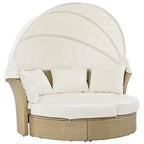 Ensemble de lit de repos en rotin tressé pour terrasse avec auvent rétractable et oreillers