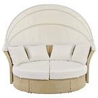Ensemble de lit de repos en rotin tressé pour terrasse avec auvent rétractable et oreillers