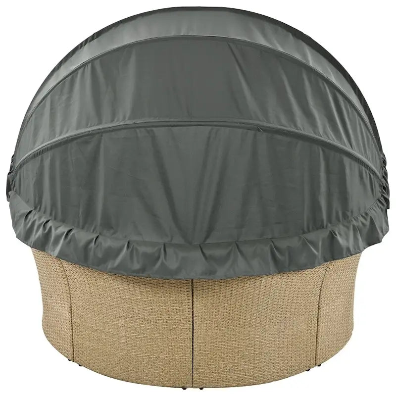 Ensemble de lit de repos en rotin tressé pour terrasse avec auvent rétractable et oreillers