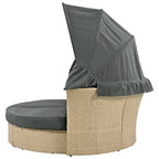 Ensemble de lit de repos en rotin tressé pour terrasse avec auvent rétractable et oreillers