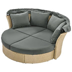 Ensemble de lit de repos en rotin tressé pour terrasse avec auvent rétractable et oreillers