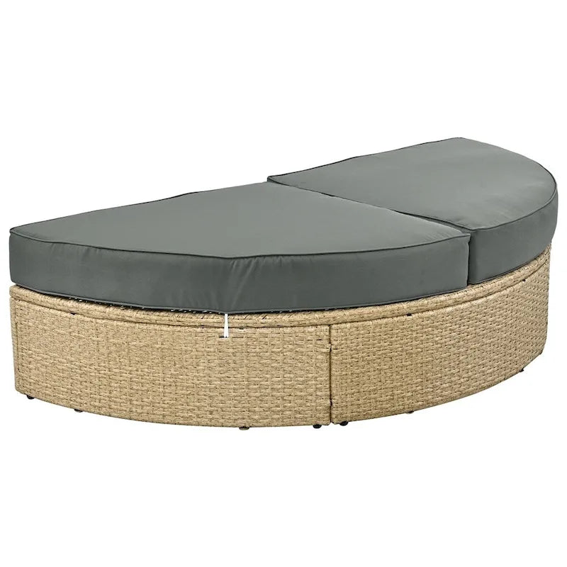 Ensemble de lit de repos en rotin tressé pour terrasse avec auvent rétractable et oreillers