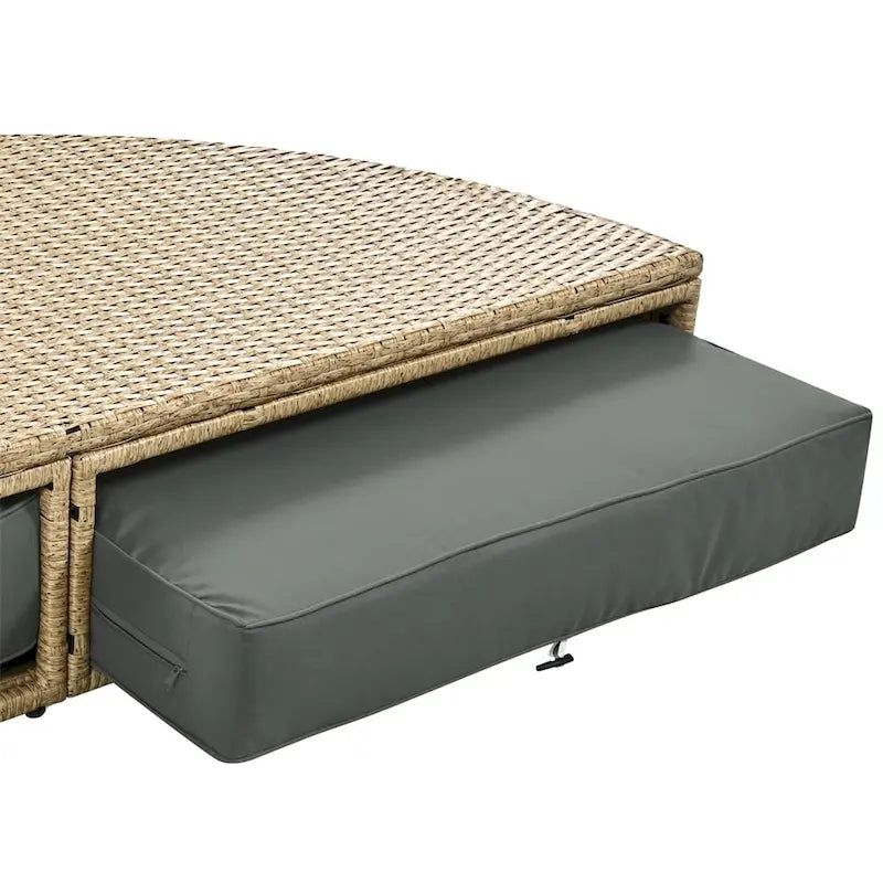 Ensemble de lit de repos en rotin tressé pour terrasse avec auvent rétractable et oreillers