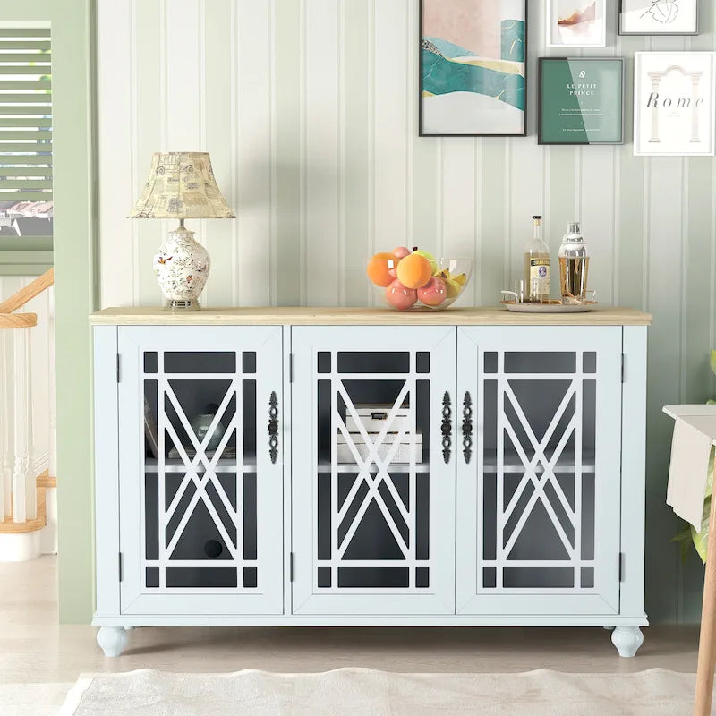 Buffet de cuisine de style vintage de 55 pouces de large avec meuble d'appoint