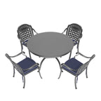 Ensemble de salle à manger d'extérieur 5 ou 7 pièces en aluminium moulé avec table ronde de 120 cm et coussins d'assise de couleur aléatoire