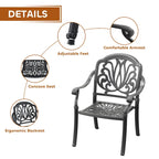 Ensemble de salle à manger d'extérieur 5 ou 7 pièces en aluminium moulé avec table ronde de 120 cm et coussins d'assise de couleur aléatoire