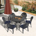 Ensemble de salle à manger d'extérieur 5 ou 7 pièces en aluminium moulé avec table ronde de 120 cm et coussins d'assise de couleur aléatoire