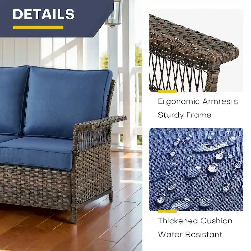 Gymojoy Ensemble de 5 pièces pour patio extérieur en osier avec fauteuils et pouf - Marron