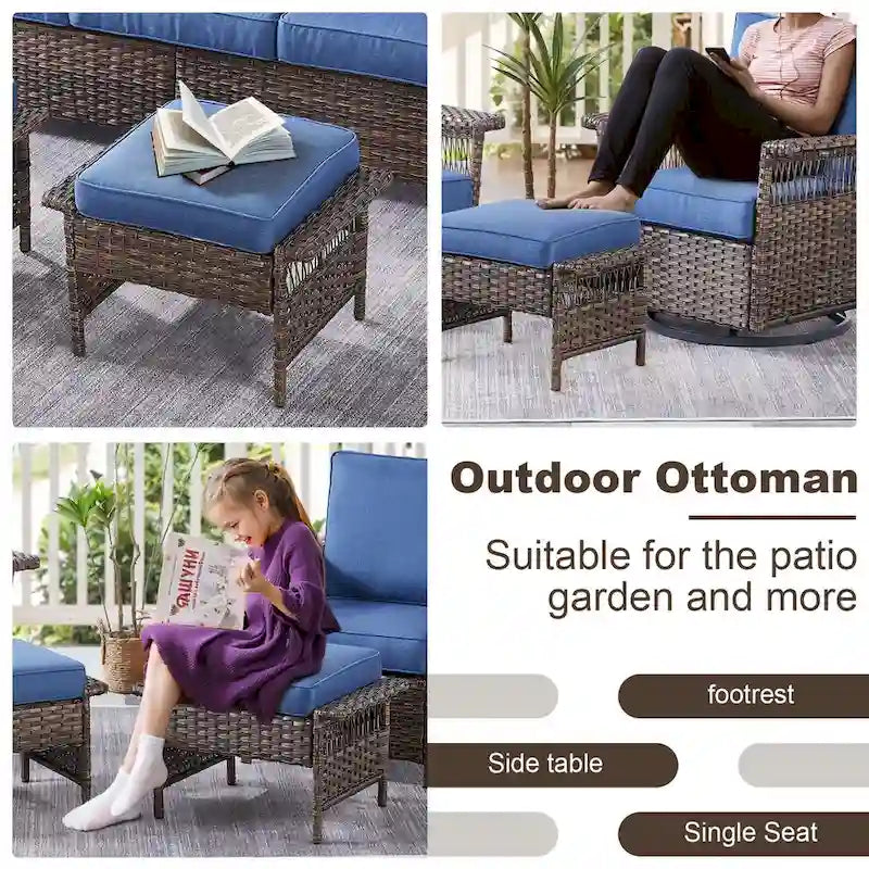 Gymojoy Ensemble de 5 pièces pour patio extérieur en osier avec fauteuils et pouf - Marron