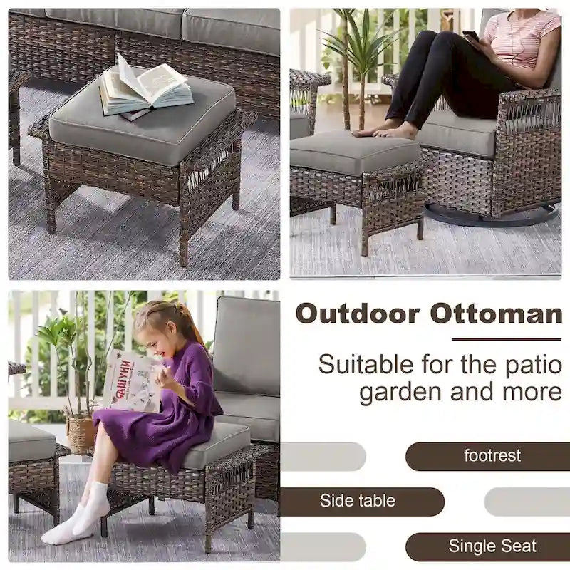 Gymojoy Ensemble de 5 pièces pour patio extérieur en osier avec fauteuils et pouf - Marron