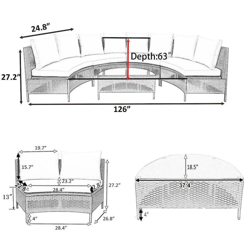 Ensemble de mobilier de jardin en rotin PE marron résistant aux intempéries, 5 pièces, ensemble de canapés modulaires d'extérieur