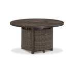 Table de foyer extérieur Signature Design by Ashley Paradise Trail marron/beige avec 4 chaises longues pivotantes Nuvella