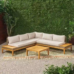 Ensemble de canapé d'angle 5 places en bois d'acacia et osier pour extérieur