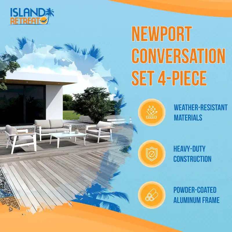 Ensemble de conversation de jardin 4 pièces Island Retreat Newport - Gris
