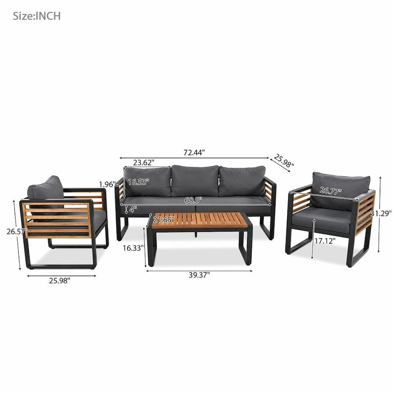 Ensemble de conversation avec canapé pour 5 personnes, mobilier d'extérieur avec coussins amovibles