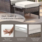 Canapé de terrasse dossier haut, poufs et table basse - Marron