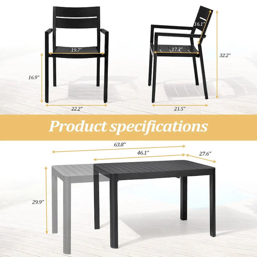 Ensemble de salle à manger d'extérieur 5/7 pièces avec chaises empilables en aluminium et 1 table rectangulaire extensible
