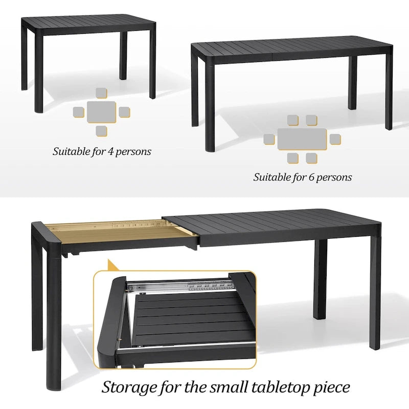 Ensemble de salle à manger d'extérieur 5/7 pièces avec chaises empilables en aluminium et 1 table rectangulaire extensible