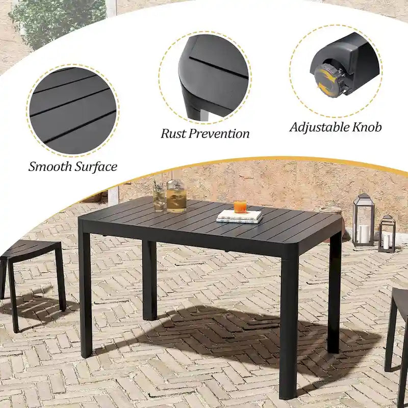 Ensemble de salle à manger d'extérieur 5/7 pièces avec chaises empilables en aluminium et 1 table rectangulaire extensible