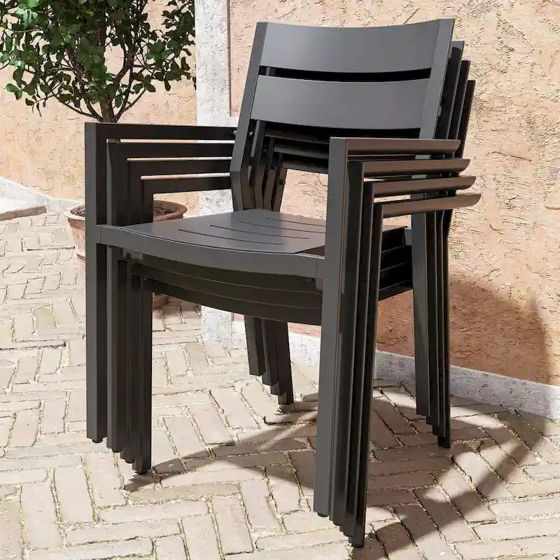 Ensemble de salle à manger d'extérieur 5/7 pièces avec chaises empilables en aluminium et 1 table rectangulaire extensible