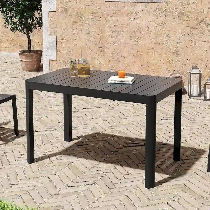 Ensemble de salle à manger d'extérieur 5/7 pièces avec chaises empilables en aluminium et 1 table rectangulaire extensible