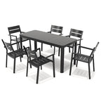 Ensemble de salle à manger d'extérieur 5/7 pièces avec chaises empilables en aluminium et 1 table rectangulaire extensible
