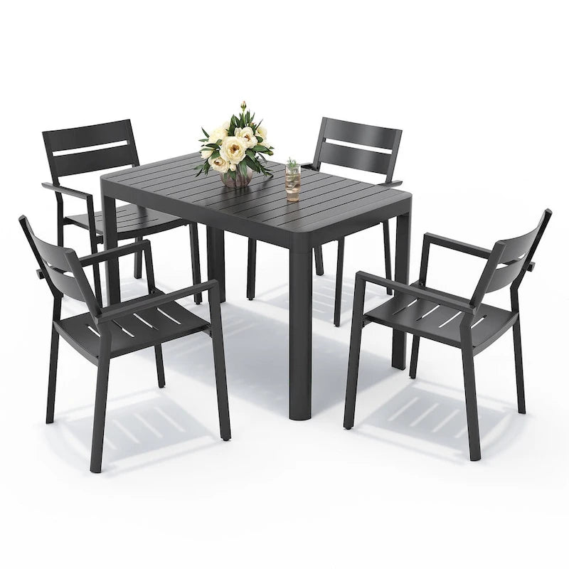 Ensemble de salle à manger d'extérieur 5/7 pièces avec chaises empilables en aluminium et 1 table rectangulaire extensible