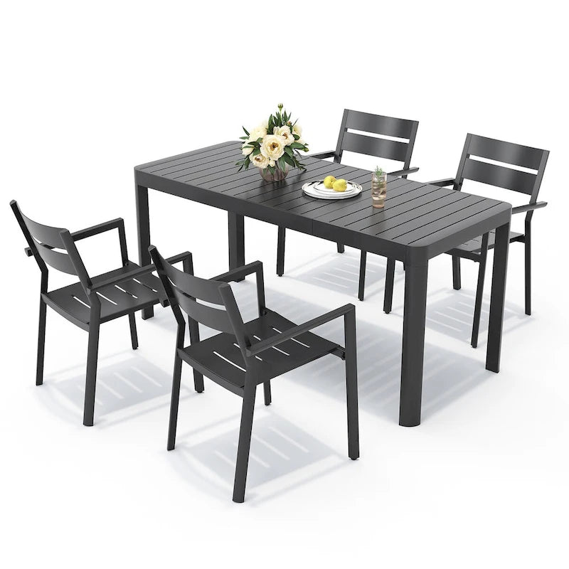 Ensemble de salle à manger d'extérieur 5/7 pièces avec chaises empilables en aluminium et 1 table rectangulaire extensible