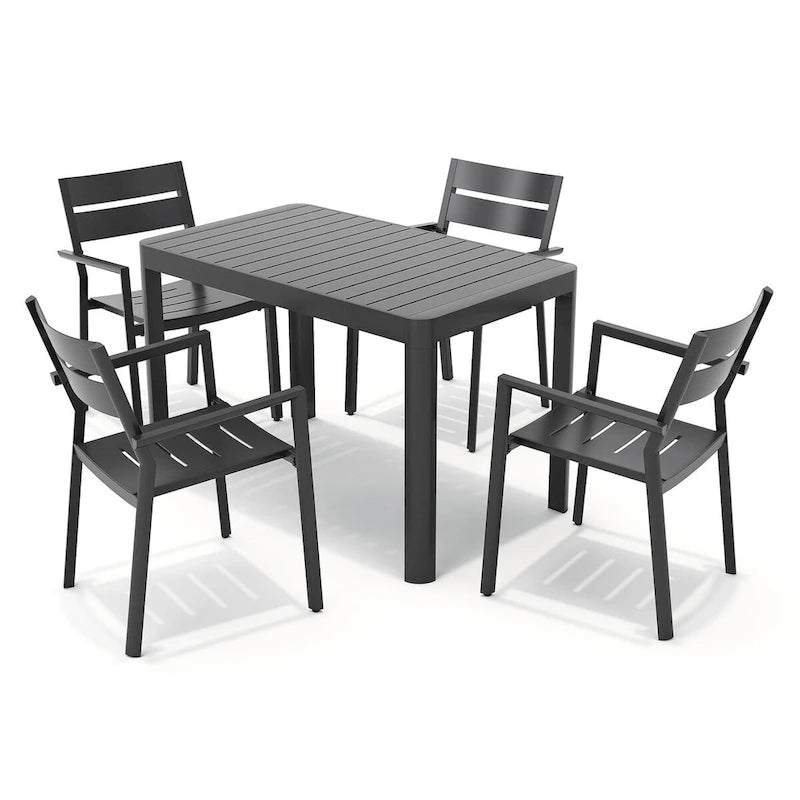Ensemble de salle à manger d'extérieur 5/7 pièces avec chaises empilables en aluminium et 1 table rectangulaire extensible