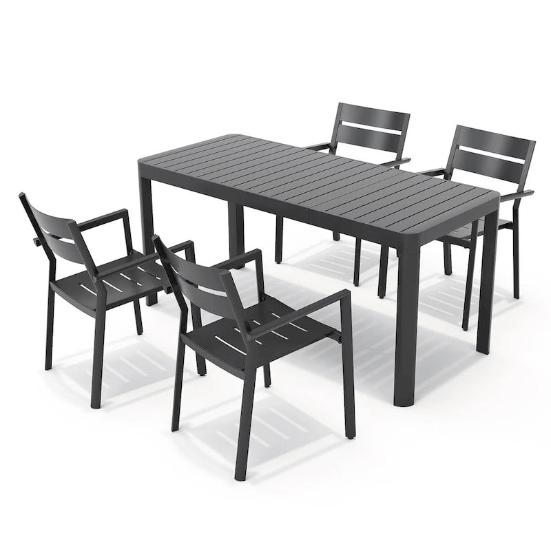 Ensemble de salle à manger d'extérieur 5/7 pièces avec chaises empilables en aluminium et 1 table rectangulaire extensible