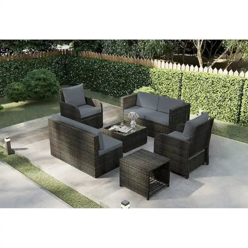 Ensemble de canapé d'angle de conversation de 12 pièces en rotin pour patio avec coussins