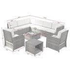 Ensemble de canapé d'angle de conversation de 12 pièces en rotin pour patio avec coussins